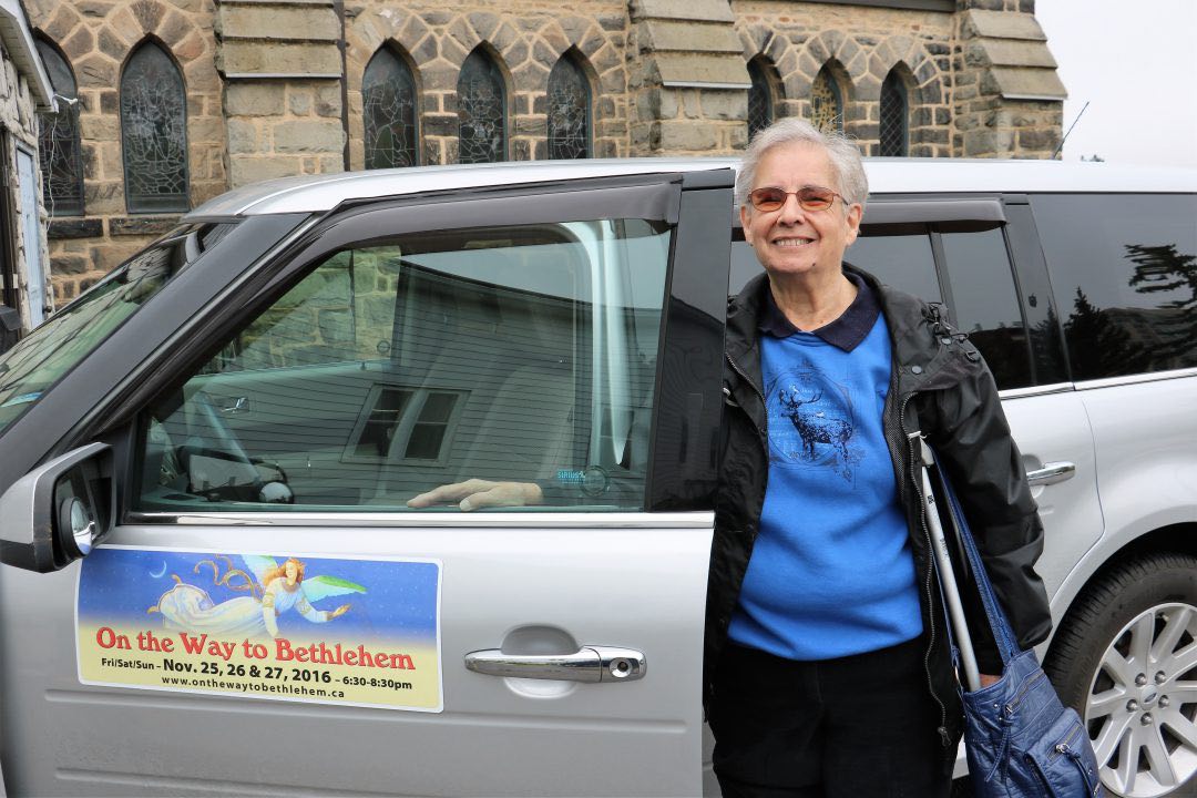Director Andrea Rowbottom promotes the annual pageant On the Way to Bethlehem by displaying its motif on her vehicle throughout the whole year. Photo: Hollis Hiscock