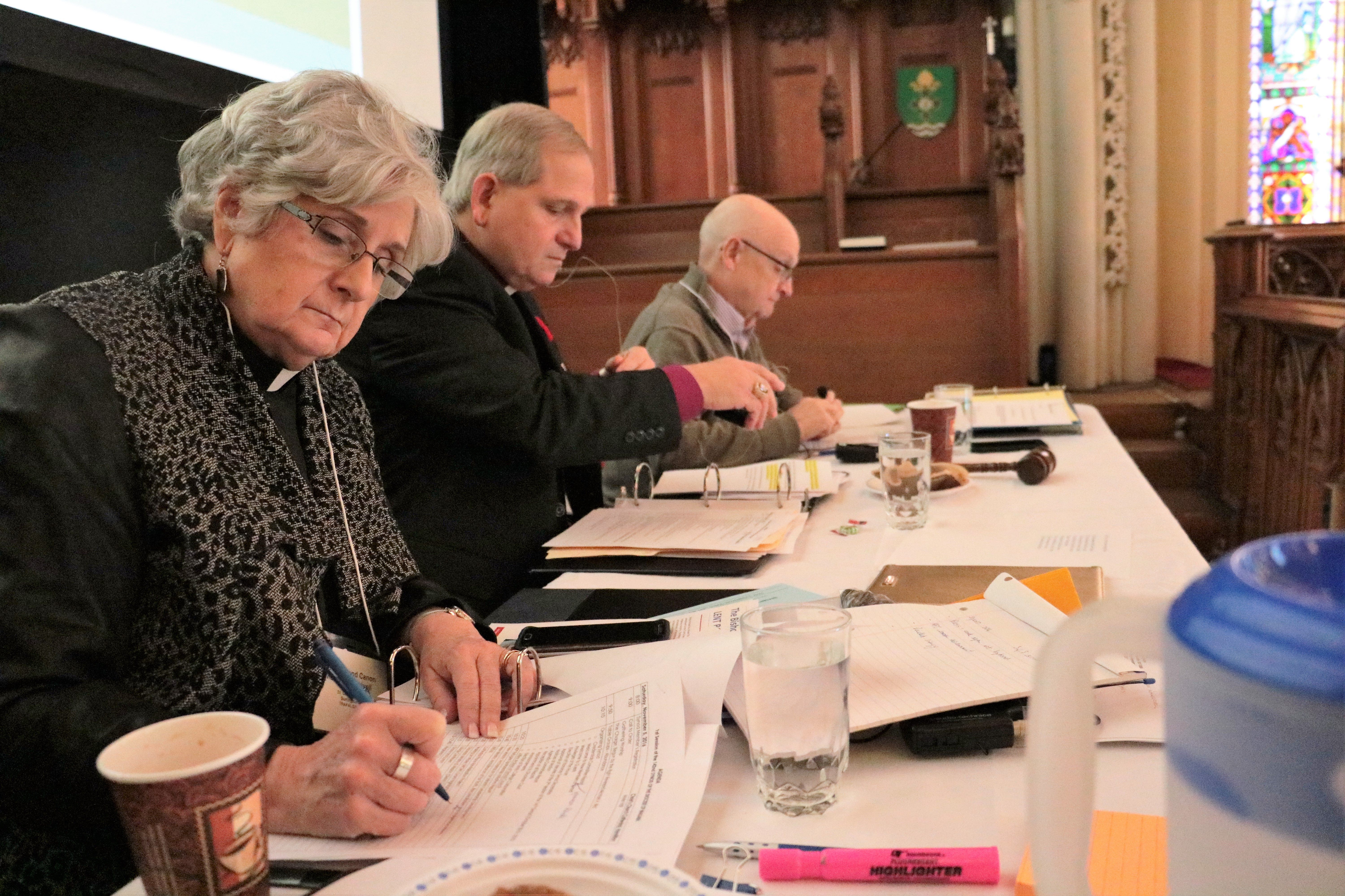 Secretary of Synod Marni Nancekivell, Bishop Michael and Chancellor Rob Welch. Photo: Hollis Hiscock