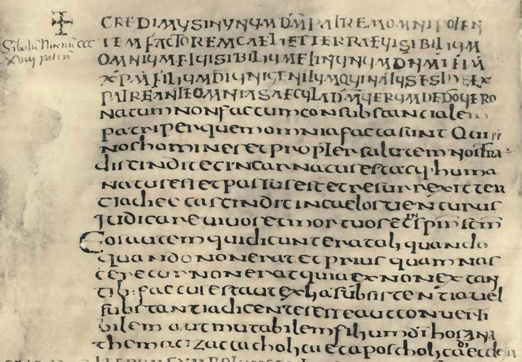 Detail from a Nicene Creed early Latin manuscript. Photo: By People - Codex Vat., Public Domain, https://commons.wikimedia.org/w/index.php?curid=8304606