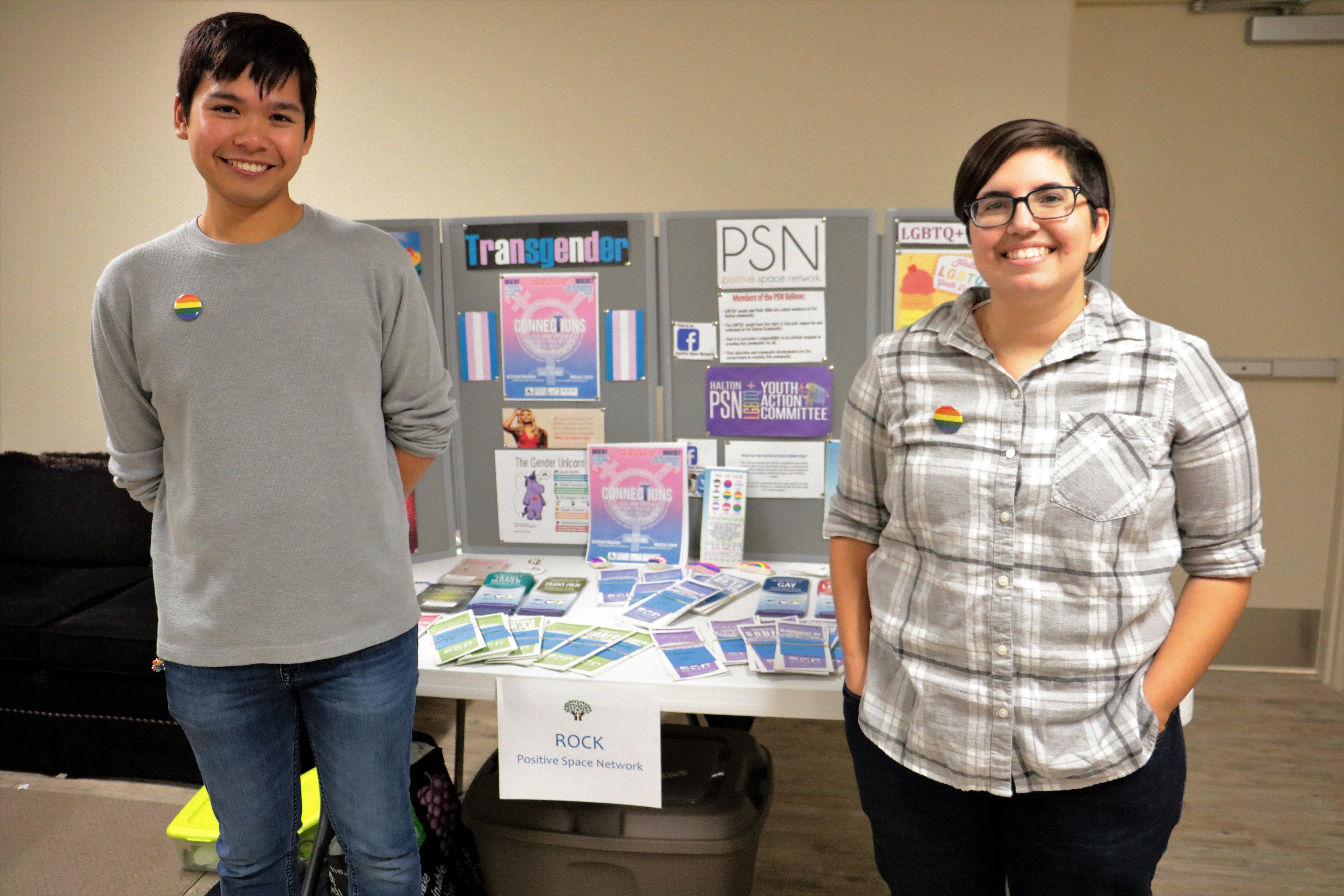 Student Phi Tran and Program Co-ordinator Jess Kiley welcome people to learn about Halton’s LGBTQ+ youth drop-in held every Tuesday at the centre. Photos: Bill Mous and Hollis Hiscock