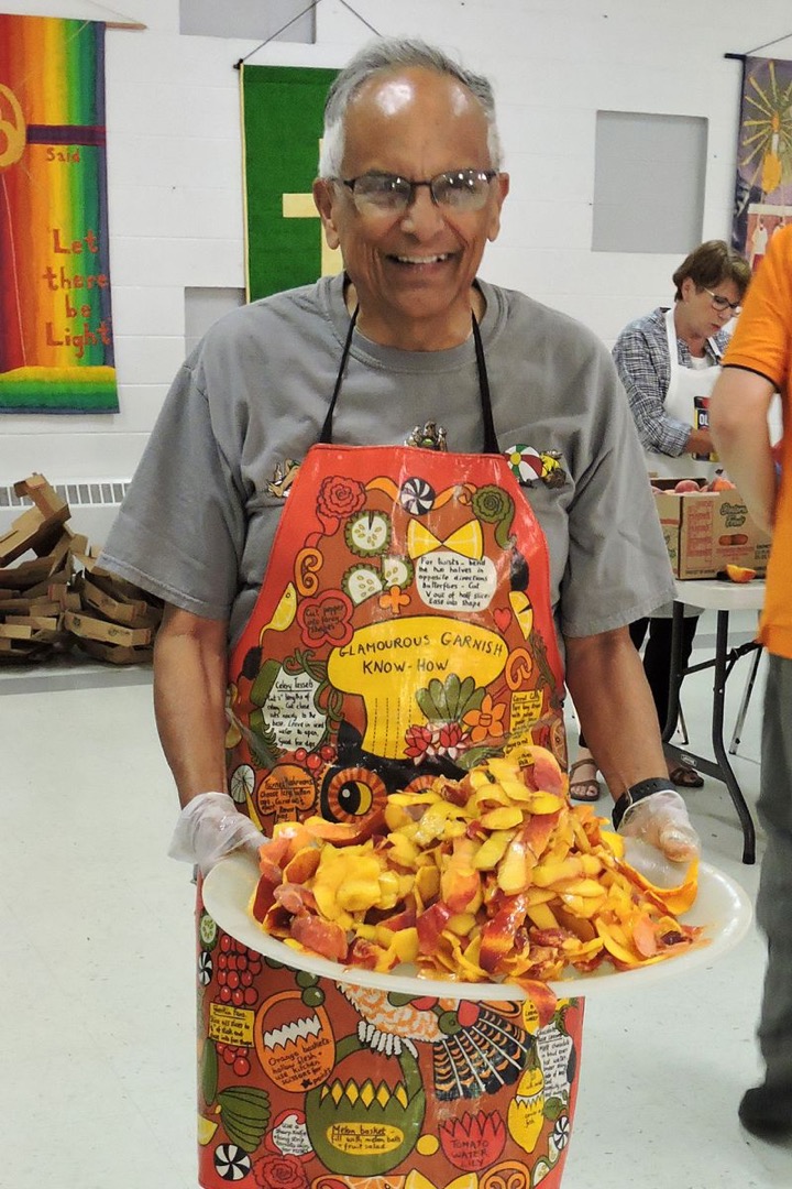 Sanjoy Archyra at the annual peach peeling.