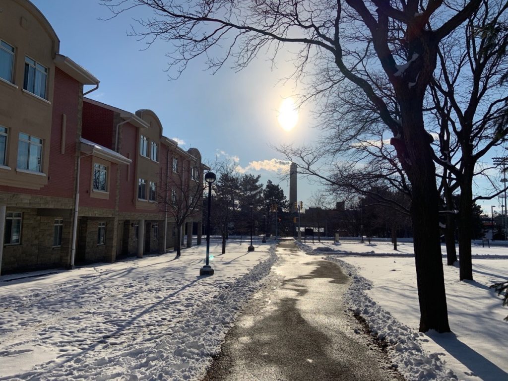 A winter morning at the University of Guelph campus during the pandemic.