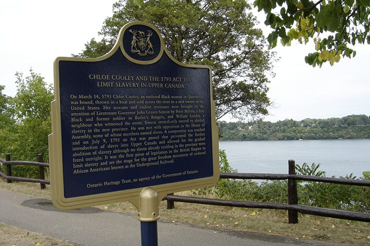 Plaque commemorating Chloe Cooley (Ontario Heritage Trust)