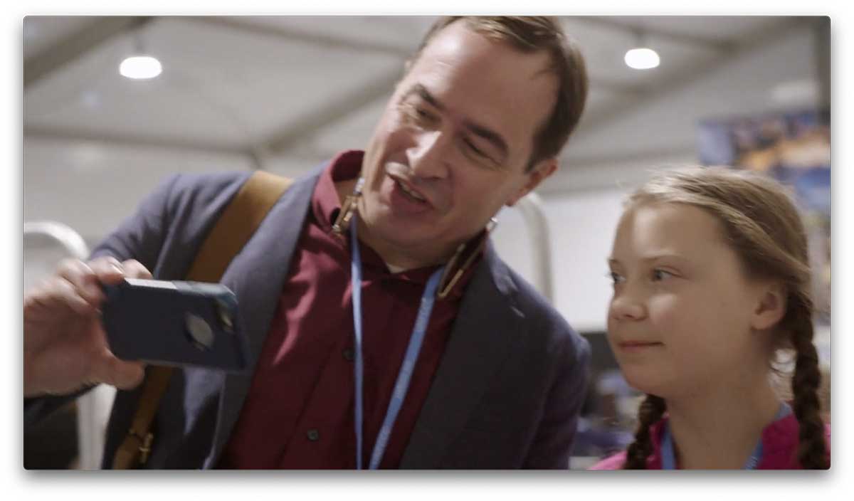 Writer Lowell Bliss with Greta Thunberg in 2018, featured in the documentary I Am Greta. Photo: Contributed by Lowell Bliss