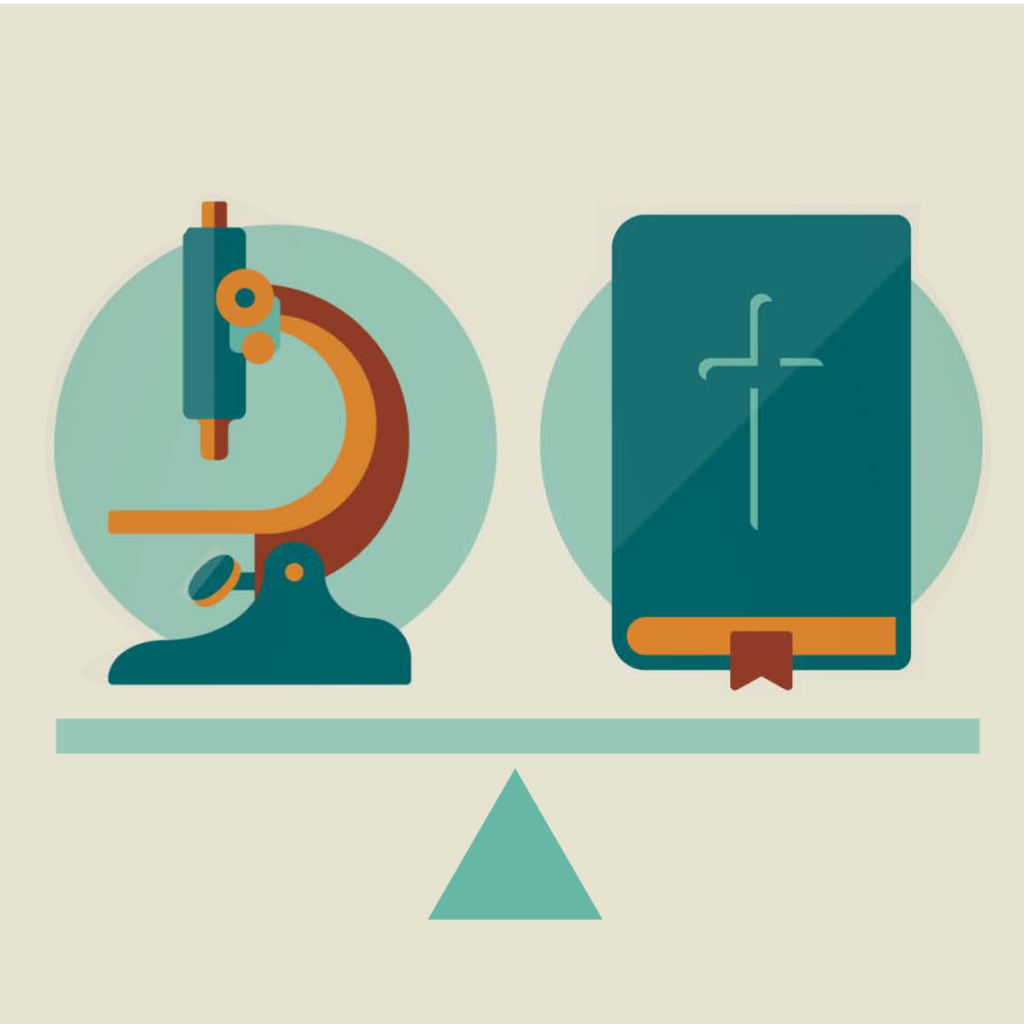 Microscope and bible on see-saw