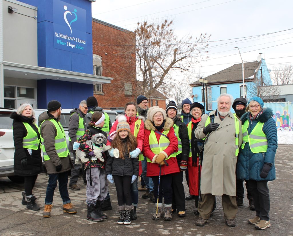 Walkers gathered outside St. Matthew's House